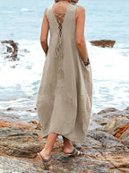 Casual V Neck Sleeveless Pocket Dress