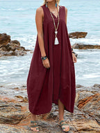 Casual V Neck Sleeveless Pocket Dress
