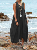Casual V Neck Sleeveless Pocket Dress