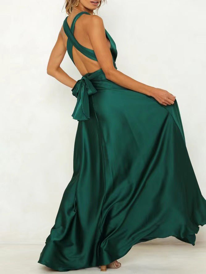 Lace Up V Neck Open Back Dress