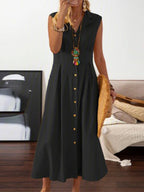 Lapel Vintage Button Sleeveless Dress