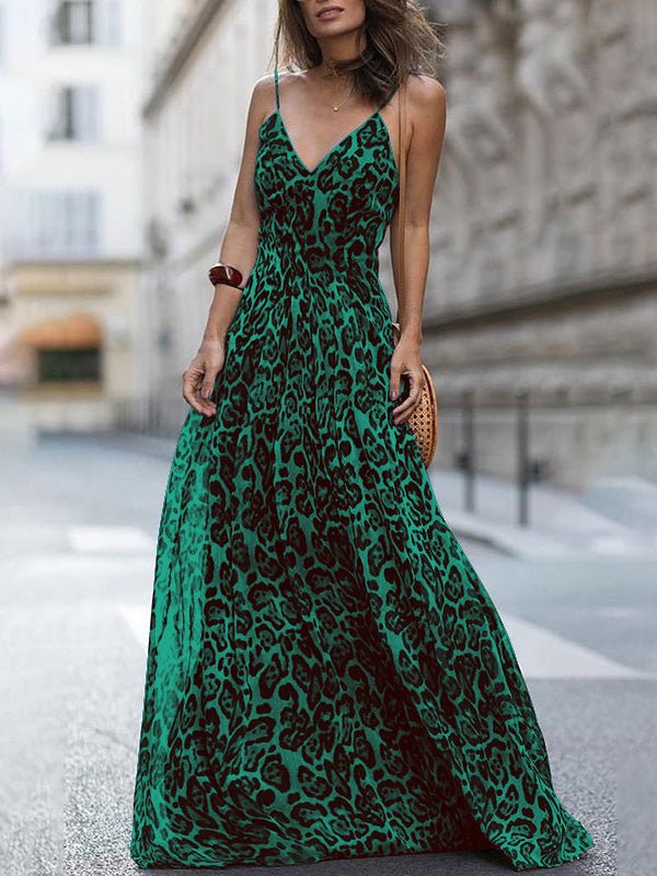 Leopard V Neck Sling Bare Back Dress