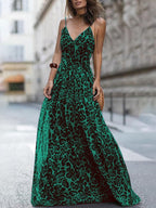 Leopard V Neck Sling Bare Back Dress