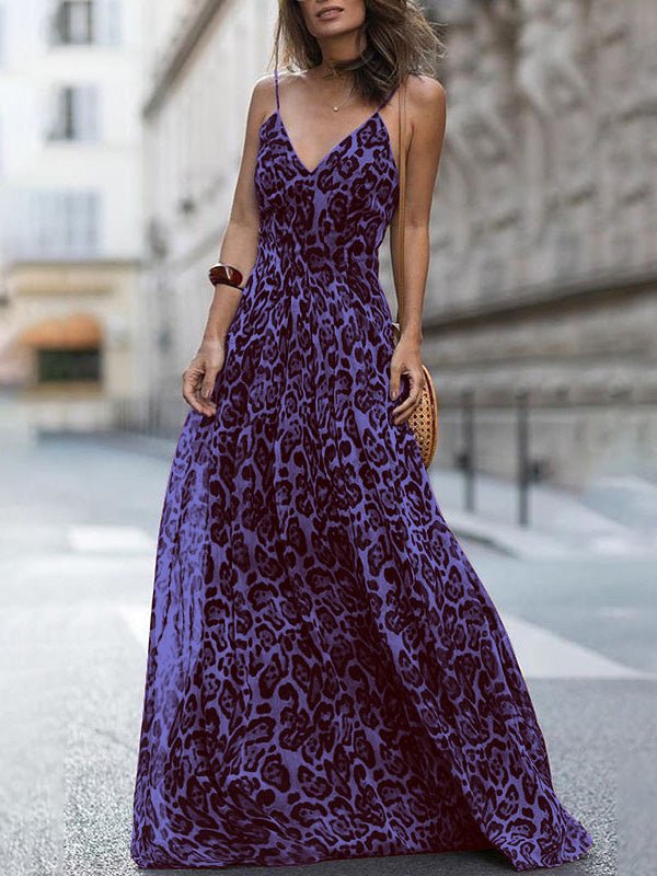 Leopard V Neck Sling Bare Back Dress