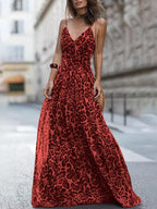 Leopard V Neck Sling Bare Back Dress