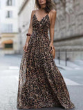 Leopard V Neck Sling Bare Back Dress