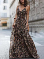 Leopard V Neck Sling Bare Back Dress