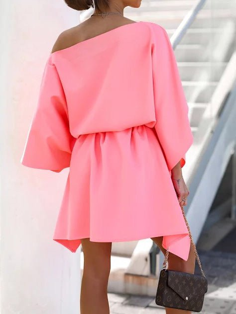 Loose Off Shoulder Belted Doll Sleeve Dress