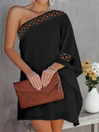Loose Solid One Shoulder Lace Panel Dress