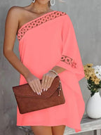 Loose Solid One Shoulder Lace Panel Dress