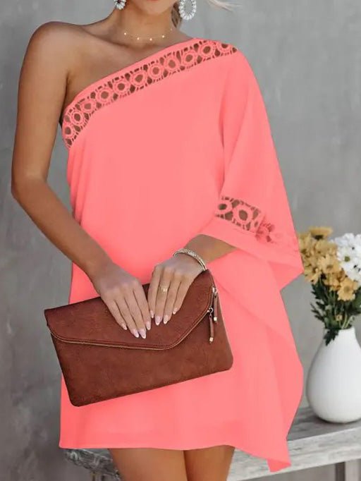 Loose Solid One Shoulder Lace Panel Dress