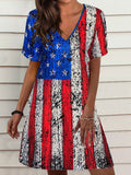 Loose Star Stripe V Neck Short Sleeve Dress