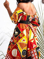 Multicolor Printed Backless High Slit Dress