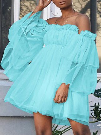 One Shoulder Long Sleeve Mesh Mini Dress