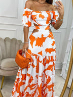 One Shoulder Print Cutout Short Sleeve Dress