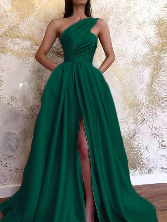 One Shoulder Sleeveless Slit Dress