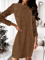 Plush Knitted Long Sleeve Sweater Dress