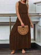 Polka Dot Crew Neck Sleeveless Dress