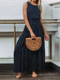 Polka Dot Crew Neck Sleeveless Dress