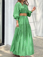 Polka Dot Print Button Long Sleeve Dress