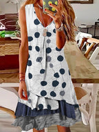 Polka Dot V Neck Sleeveless Dress