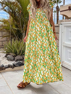 Printed Bare Back Ruffle Sleeve Dress