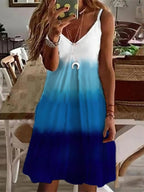 Printed Sling V Neck Sleeveless Dress