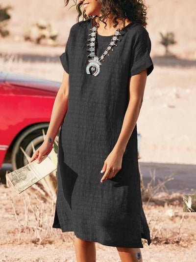 Round Neck Short Sleeve Slit Dress
