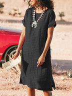 Round Neck Short Sleeve Slit Dress