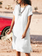 Round Neck Short Sleeve Slit Dress
