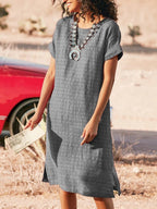 Round Neck Short Sleeve Slit Dress