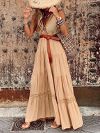 Sling V Neck Lace Panel Sleeveless Dress