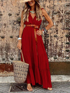 Sling V Neck Lace Panel Sleeveless Dress