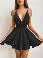 Sling V Neck Print Sleeveless Mini Dress
