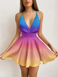 Sling V Neck Print Sleeveless Mini Dress