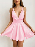 Sling V Neck Print Sleeveless Mini Dress