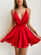 Sling V Neck Print Sleeveless Mini Dress