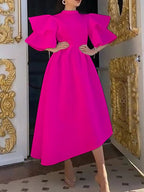Solid Double Layer Ruffle Sleeve Dress