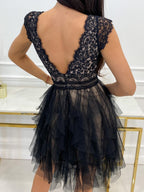 V Neck Lace Mesh Irregular Dress
