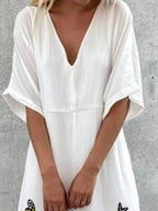 V Neck Printed Short Sleeve Casual Dress