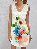 V Neck Printed Sleeveless Casual Dress