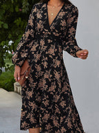 V-Neck Vintage Print Long Sleeve Dress