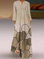 Vintage Print Pocket Long Sleeve Dress