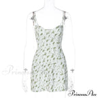 Women's Short Breasted SlimLarge Backless Sleeveless Sun Vacation Floral Dress