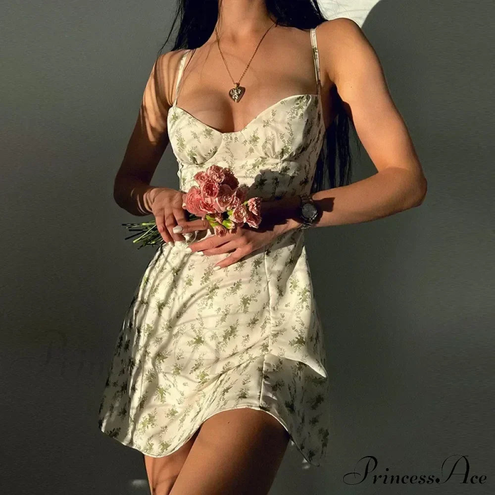 Women's Short Breasted SlimLarge Backless Sleeveless Sun Vacation Floral Dress