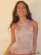 Women's Sleeveless Slim Fit See-Through Vest Corect Sequin Scoop Neck Glitter Outfits Tank top