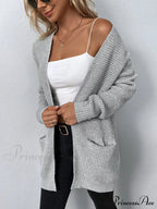 Women's Sweater New V-Neck Solid Color Loose Fit Pockets Long Cardigan