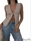 Women's Top Deep V Sleeveless Knitted Cardigan