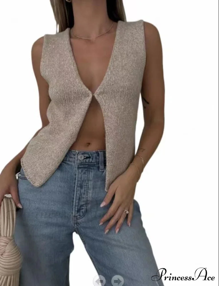 Women's Top Deep V Sleeveless Knitted Cardigan