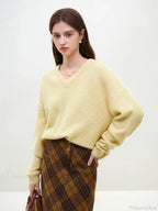 Wool Alpaca V-Neck Drop Sleeve Sweater